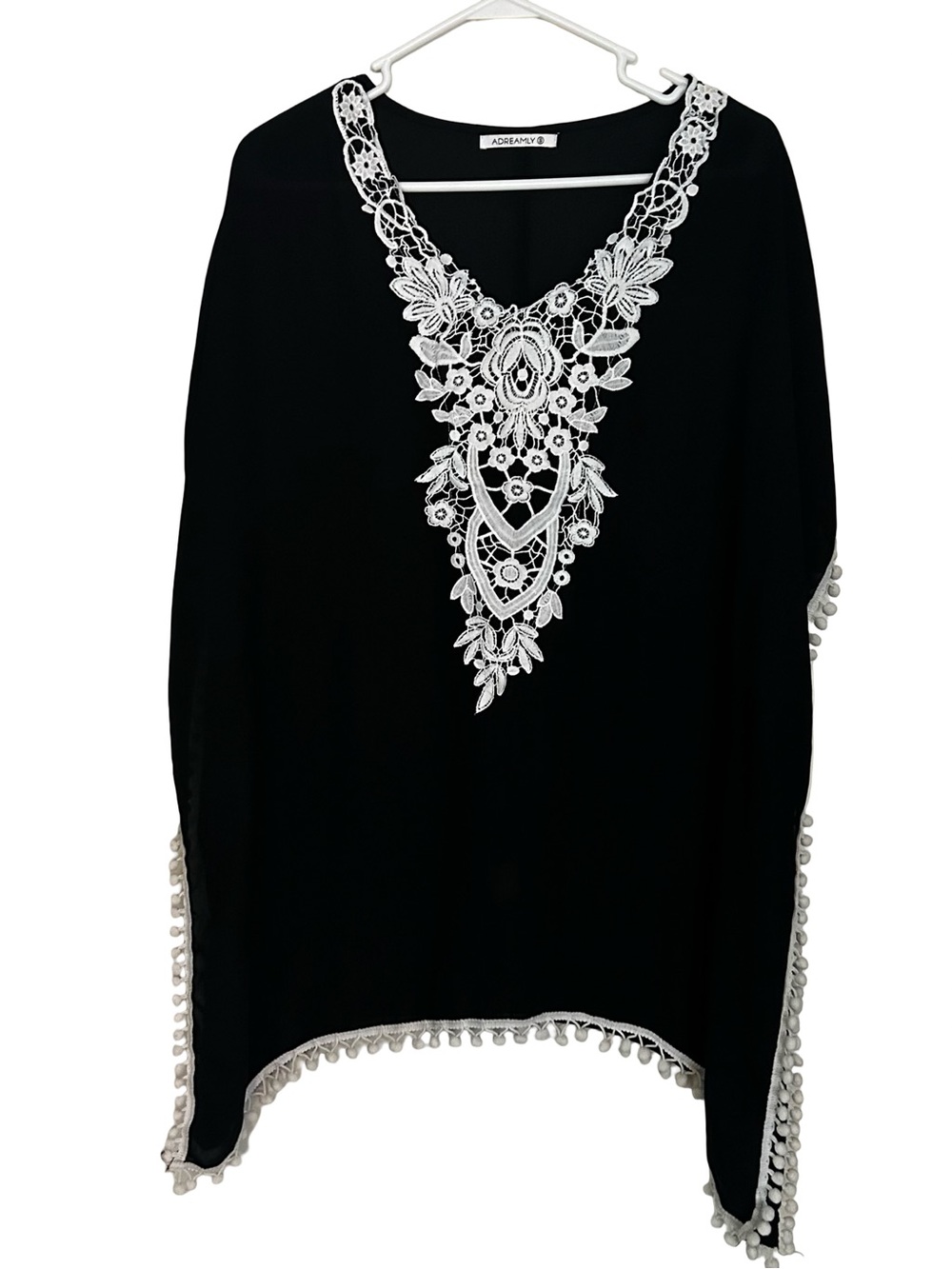 Black Swim cover up with White Crochet Lace